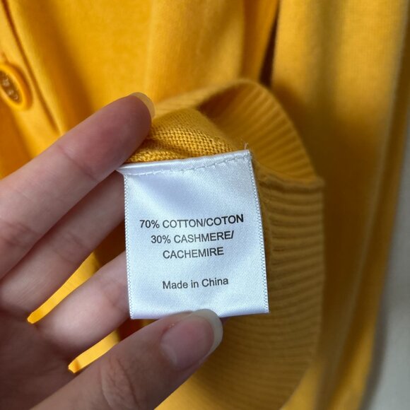 Tory Burch XL Cotton Cashmere Blend Canary Yellow Logo Button Cardigan Sweater - Picture 8 of 10